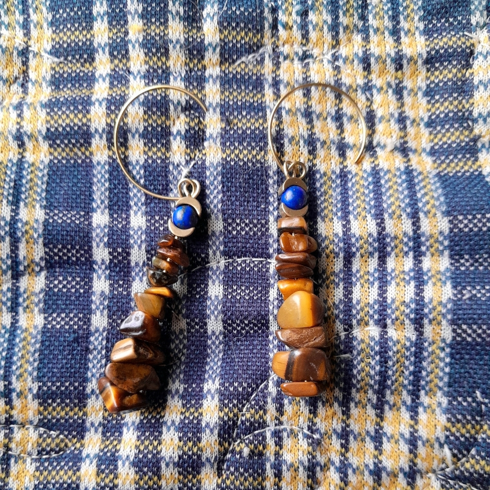 Tiger Eye 'Moon Stack' Earrings with Lapi - Picture 2 of 3